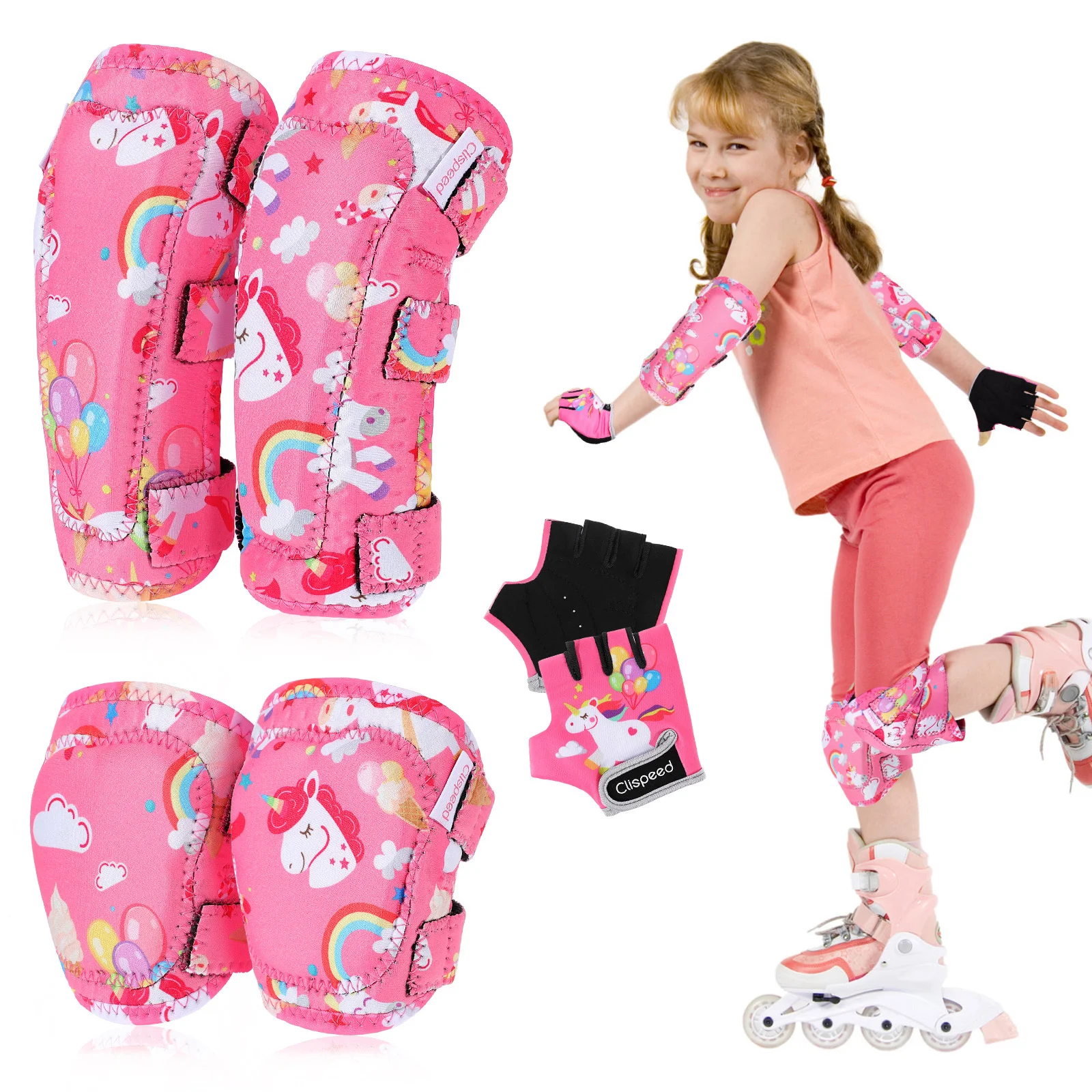 

Pads Knee Unicorn Kids And Elbow Pad Kneepads Hand Skating Wrist Rainbow Pink Toddler Girls Gear Protection Bike Set With