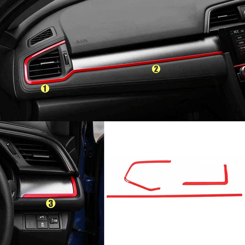 Right Hand Drive Car for Honda Civic 10th Gen 2016-2021 Console Center Dashboard Frame Strip Cover Trim Interior Stickers ABS