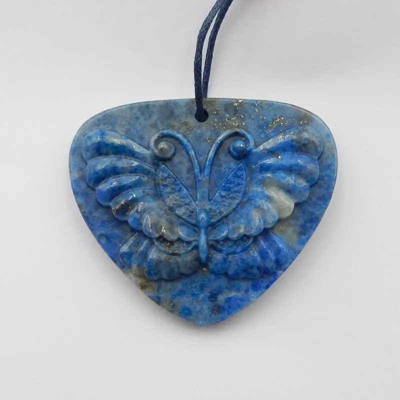 New 2023 Natural Stone Lapis Lazuli Carved Butterfly Necklace Accessories Pendant Bead 44x38x6mm 18g