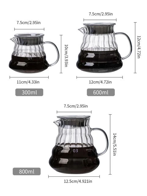 Leeseph Glass Coffee Carafe Standard Coffee Server for Pour Over Coffee Maker Clear Coffee Pot with Lid 360ml/600ml/800ml 2