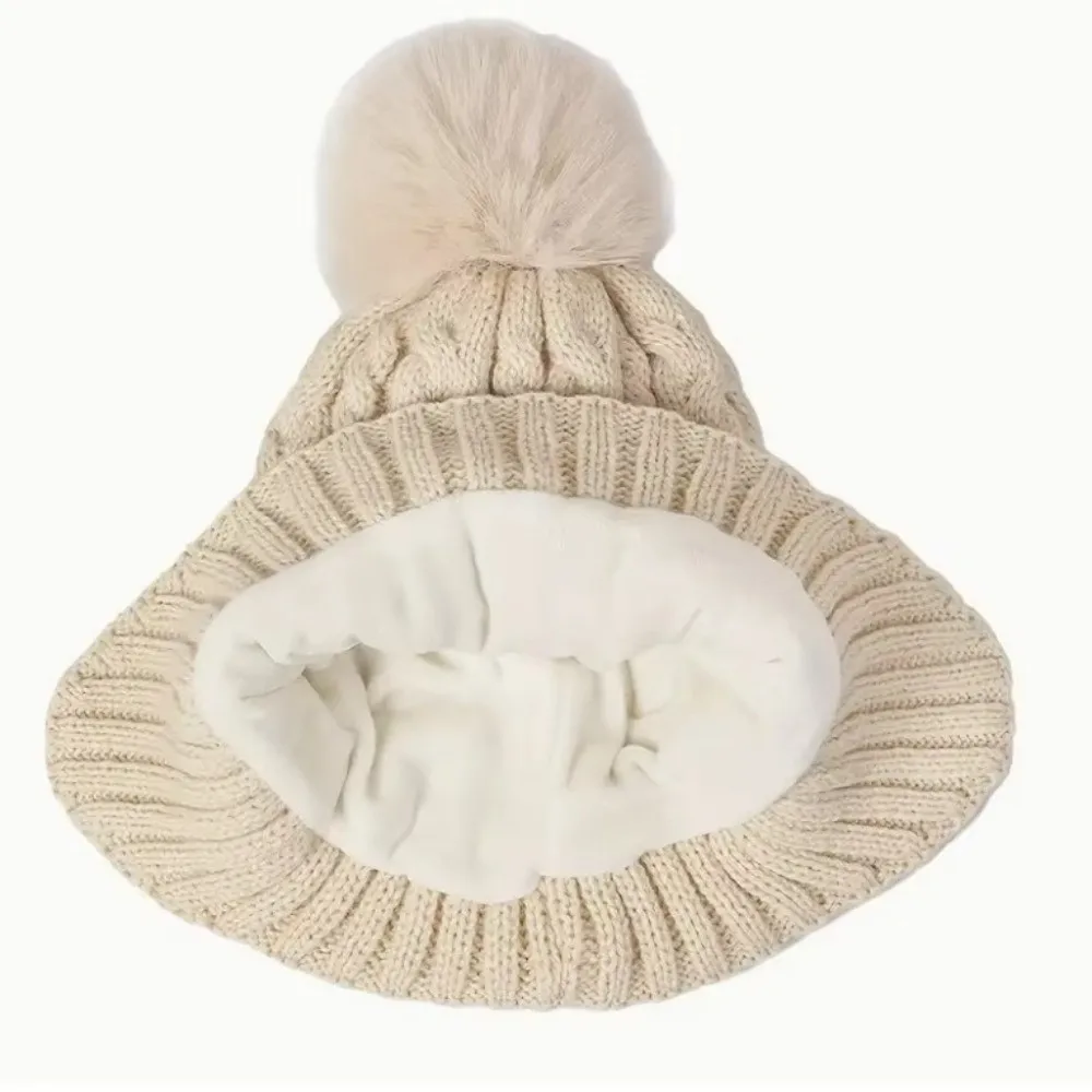 Casual Solid Color Baby Hat Scarf Gloves Set Warm Ears Cute Pompom Toddler Knitted Hats Thickened Keep Warm Kids Hat Set Boys