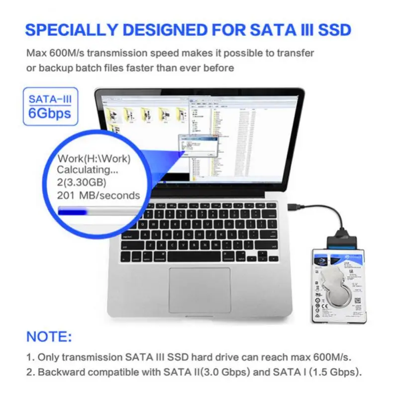 2023インチ外付けHDD用USBケーブル,Sata to USB 3.0ケーブル,最大6 Gbpsのアダプター,2.5ピンSATA  IIIハードドライブ,PC用,最大6 Gbpsのサポート