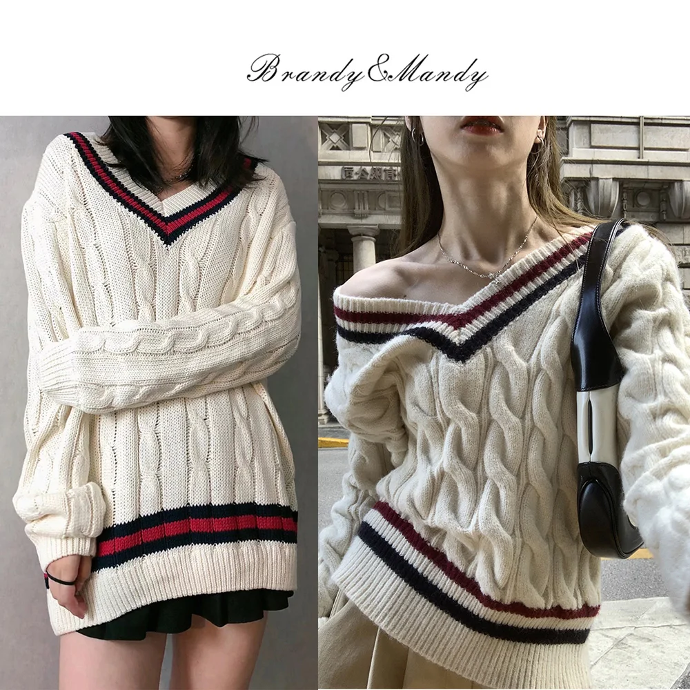 

Brandy Women Sweaters Autumn Winter Oversized V-neck Long Sweater Knitted Sweater Women Plus Pullover Sweaters Design