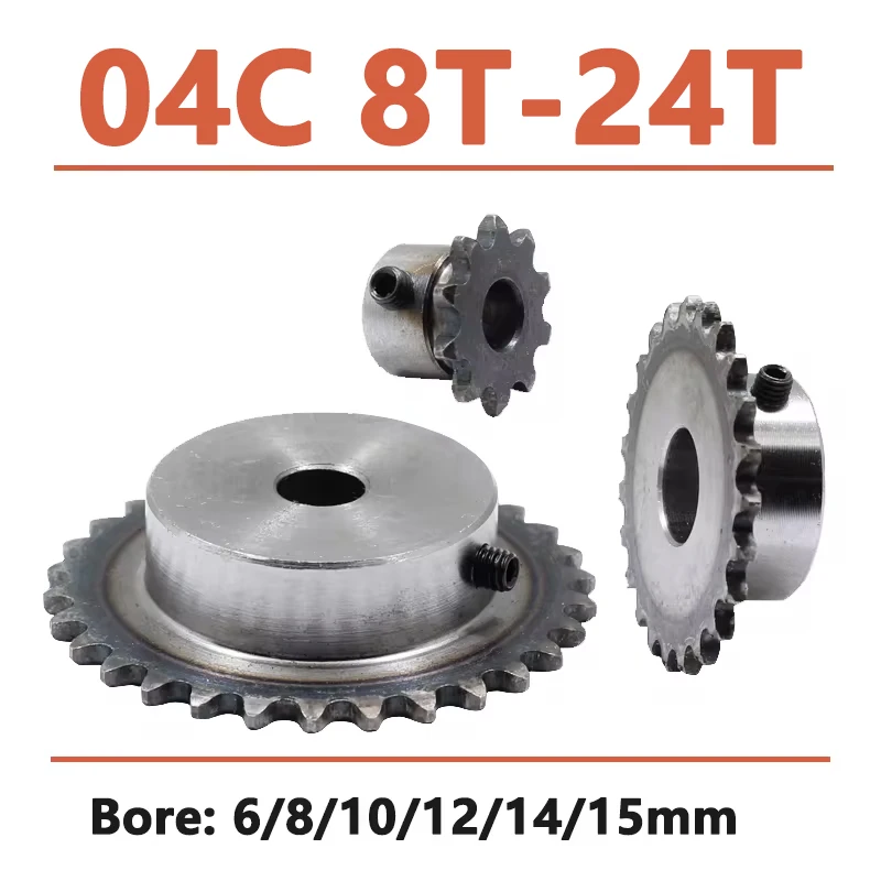 1pc 8-24 Tooth 04C Chain Gear 45# Steel 6mm-15mm Bore Industrial
