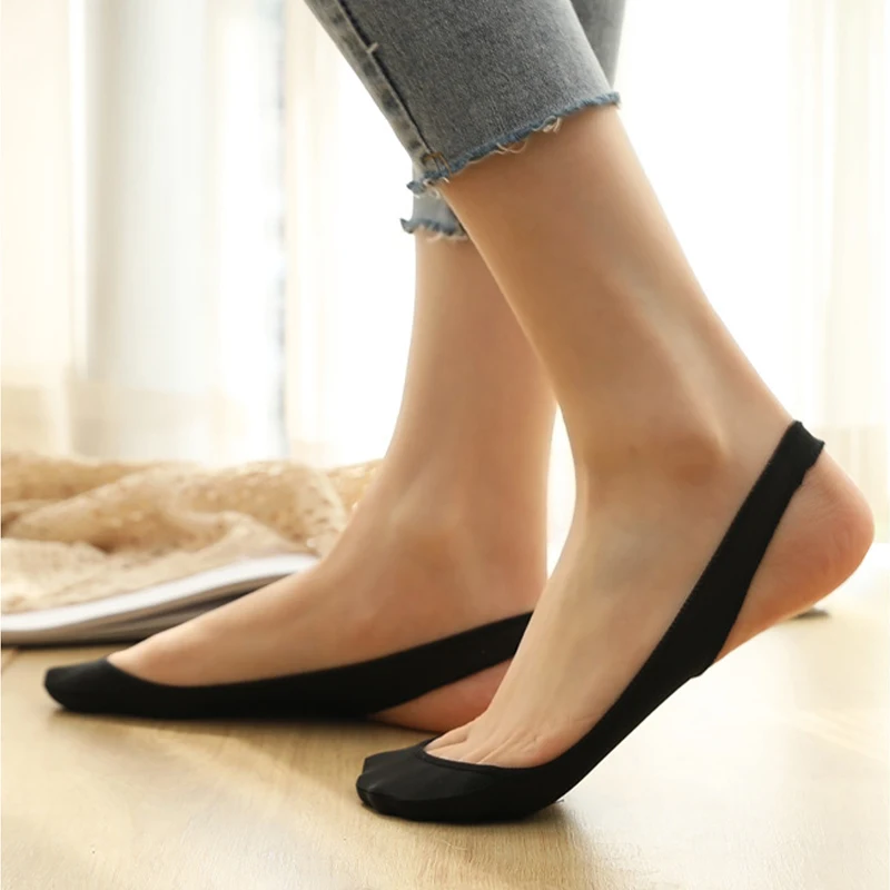 여성용 보이지 않는 보트 양말, 실리콘 미끄럼 방지 양말, 하이힐 신발, 아이스 실크, 얇은 하프 팜 서스펜더, 여름, 3 쌍