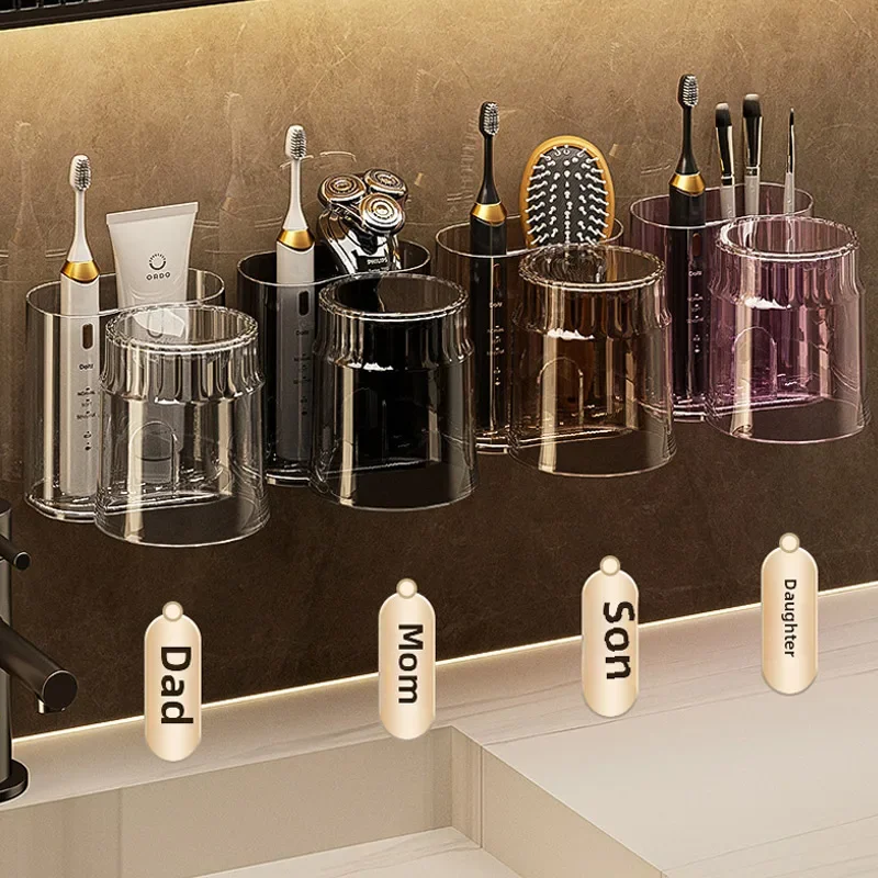 Porta spazzolino elettrico da parete, contenitore per collutorio senza foratura, ripiano portaoggetti per bagno._voghion.com