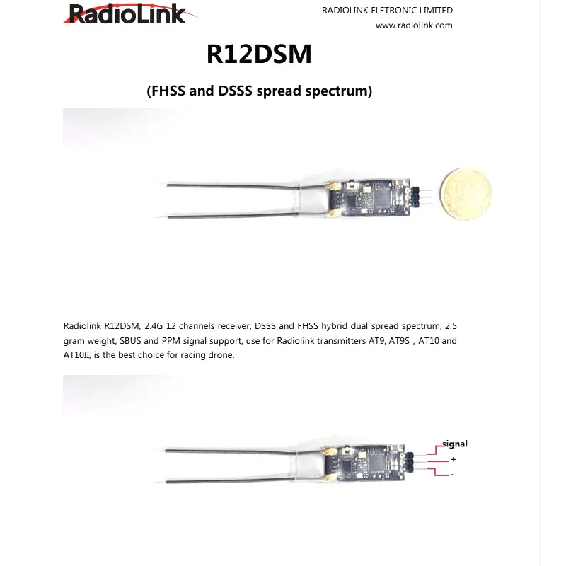 Radiolink R6DSM Récepteur 12 canaux 2.4G SBUS PPM pour Drone RC
