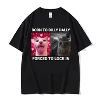 Born To Dilly Dally forcé de verrouiller dans un chat drôle Meme femmes vêtements à manches courtes col rond impression pull T-shirts 1