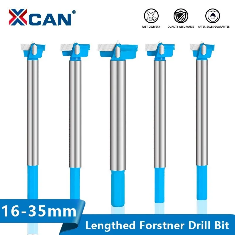 XCAN Drill Bit Hex Shank Lengthened Forstner Drill Bit 16-35mm Carbide Tipped Hinge Boring Hole Saw Cutter Wood Drilling Tools 3 flutes carbide forstner tip 35mm hinge drill bit boring wood auger cutter woodworking tools kit hole saw cutter milling opener