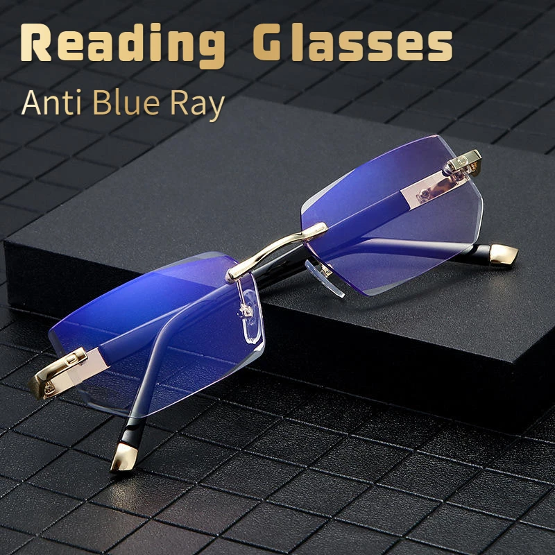 

Men Women Square Reading Glasses Business HD Lens Rimless Eyeglasses Women's Trendy Presbyopia Prescription Eyewear +1.0 To +4.0