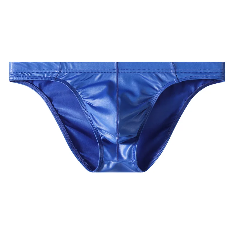 Men's Faux Leather Low Waist Briefs with Bulge Pouch