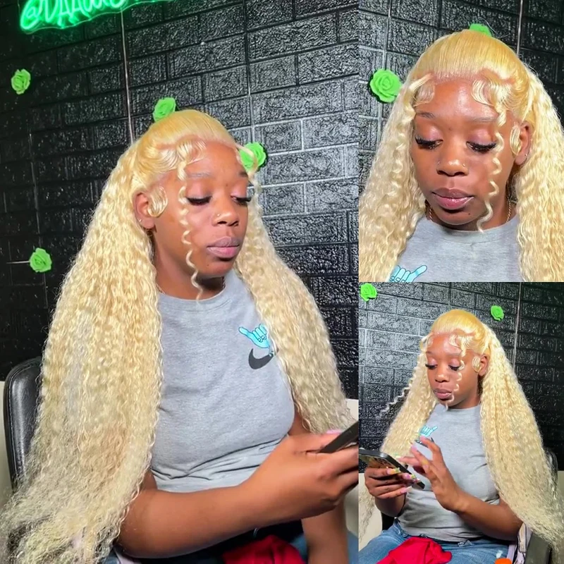 

Curly Transparent Lace Frontal Wigs 613 Honey Blonde 13x4 Deep Wave 180% Remy 13x6 Water Wave Colored Lace Front Human Hair Wig