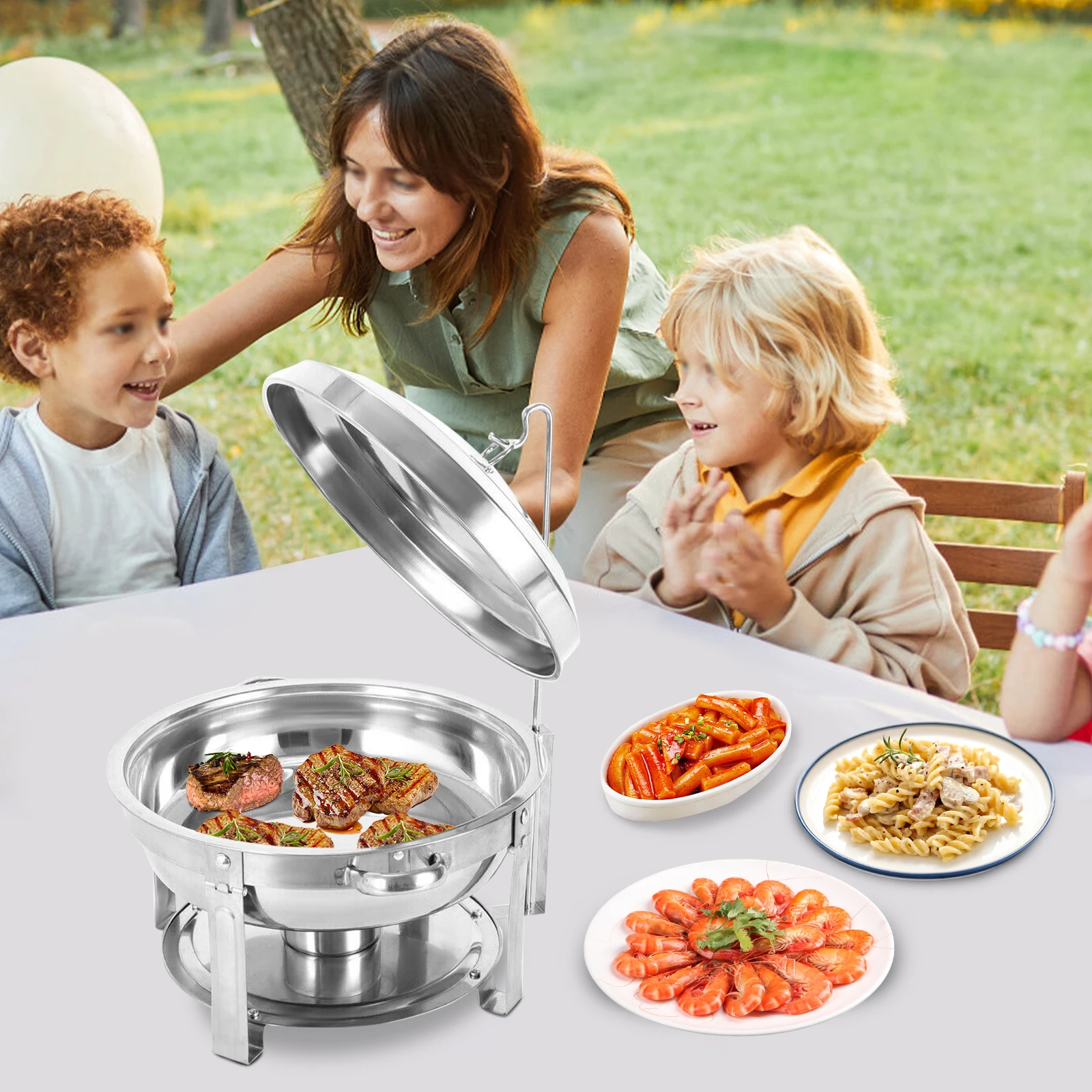 7,5 L/ 7,92 Qt 17,32*10,39 Zoll 410 Edelstahl Silber Arbeitsplatte Rundes Chafing Dish