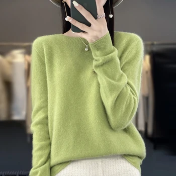 Fall/winter 2024 new cashmere sweater women's sweater 100% merino wool fashion O-neck autumn warm pullover 1