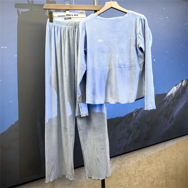 Brust Pad Top Hosen Sets Frau Pyjamas Herbst Winter Nachtwäsche Für Schlafen Anzug Insel Samt Warme Nachtwäsche Loungewear Frauen – Detail 5