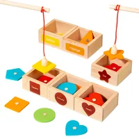 Children's Wooden Magnetic Color Shape Teaching Aid Classification Box Geometric Cognition Fishing Game Educational Toys For Kid 1
