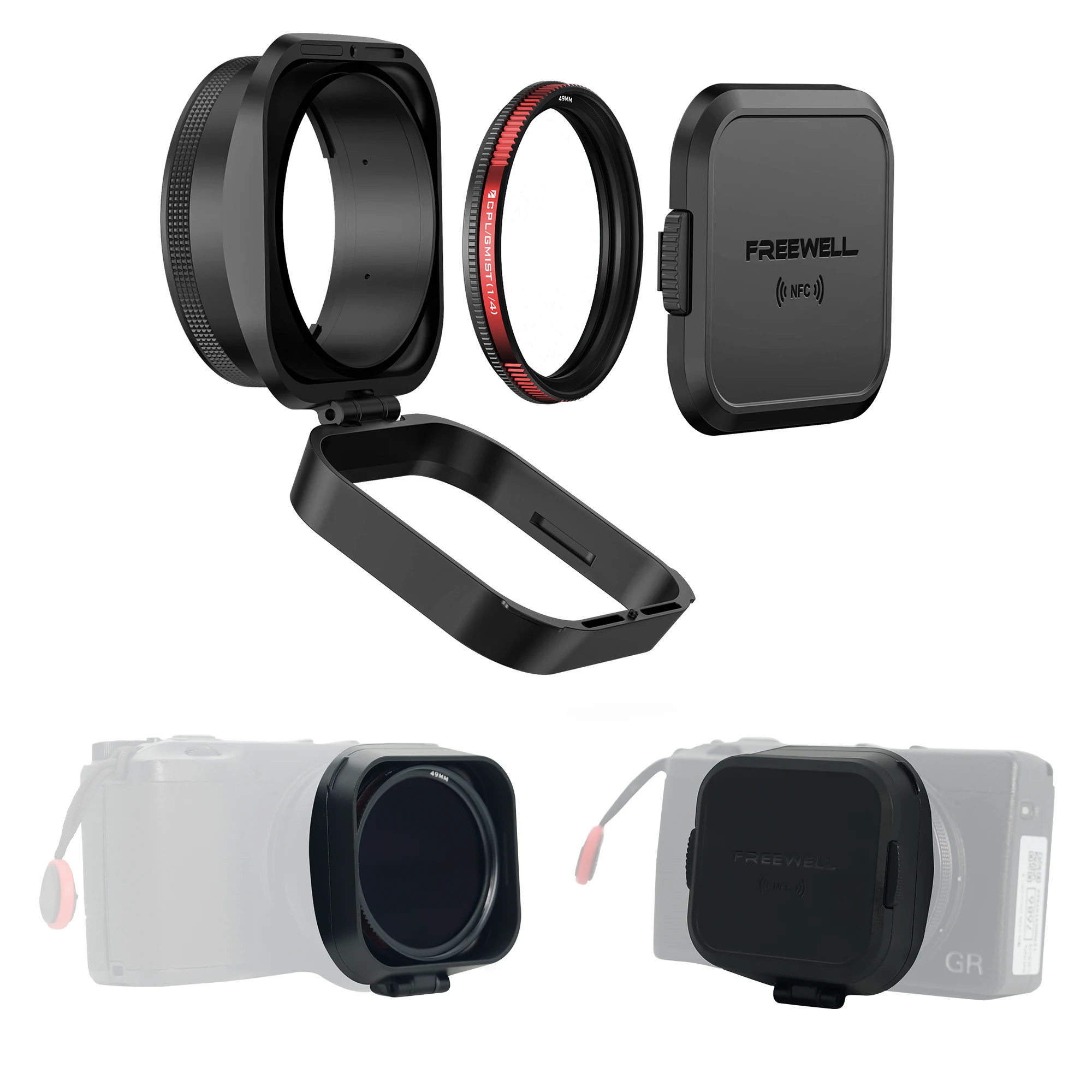 Real Lens Hood CPL/Black Mist Filters and NFC Lens Cap Flipable Design Compatibi