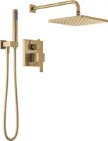 Delta Faucet Modern Raincan 2-Setting Square Shower System Including Rain Shower Head and Handheld Spray Gold 1