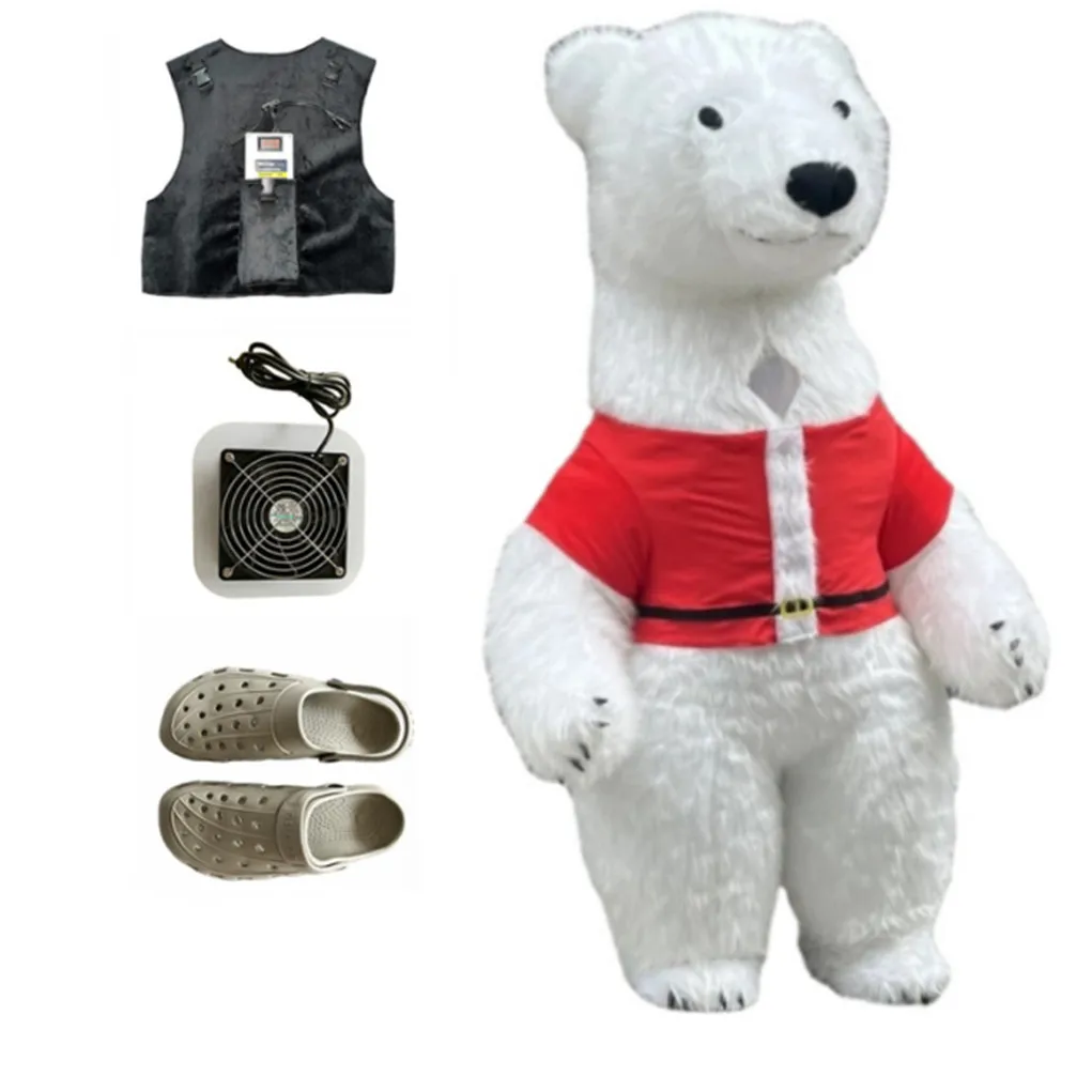 2.6M Polar Bear Inflatable Costume Belly Hairy Bear Cosplay Adult Costume Christmas Parade Bear Suit Birthday Gift