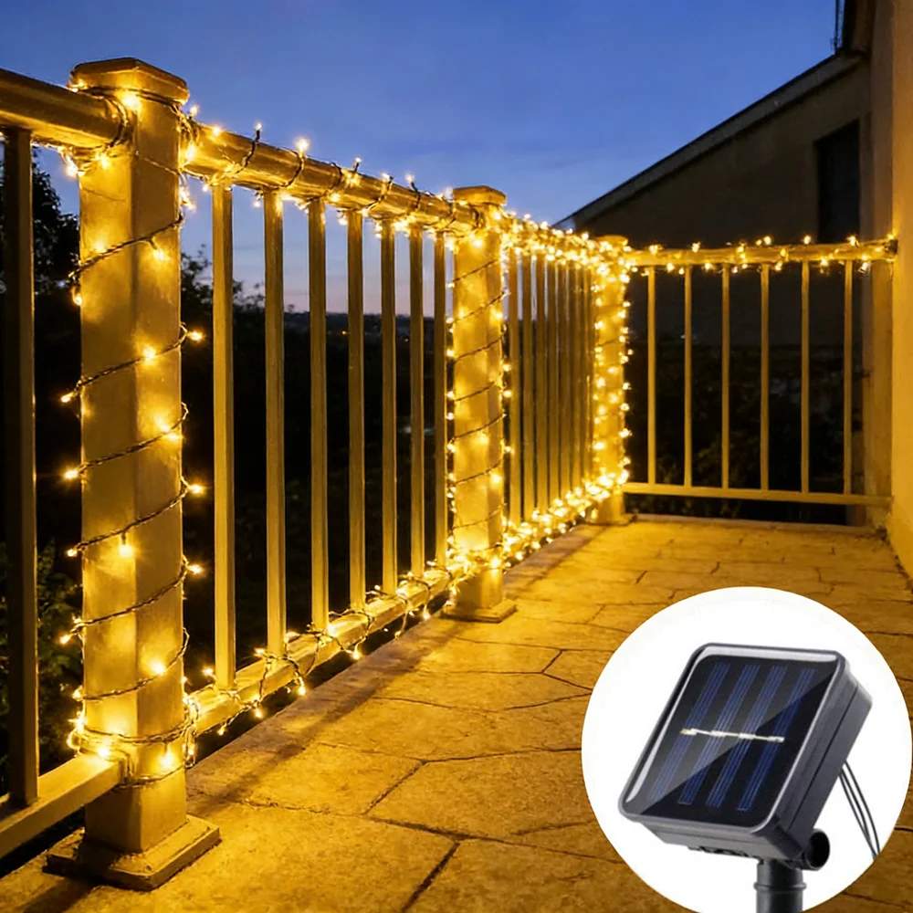 Solar-Powered LED String Lights for Outdoor Holiday and Garden Decor