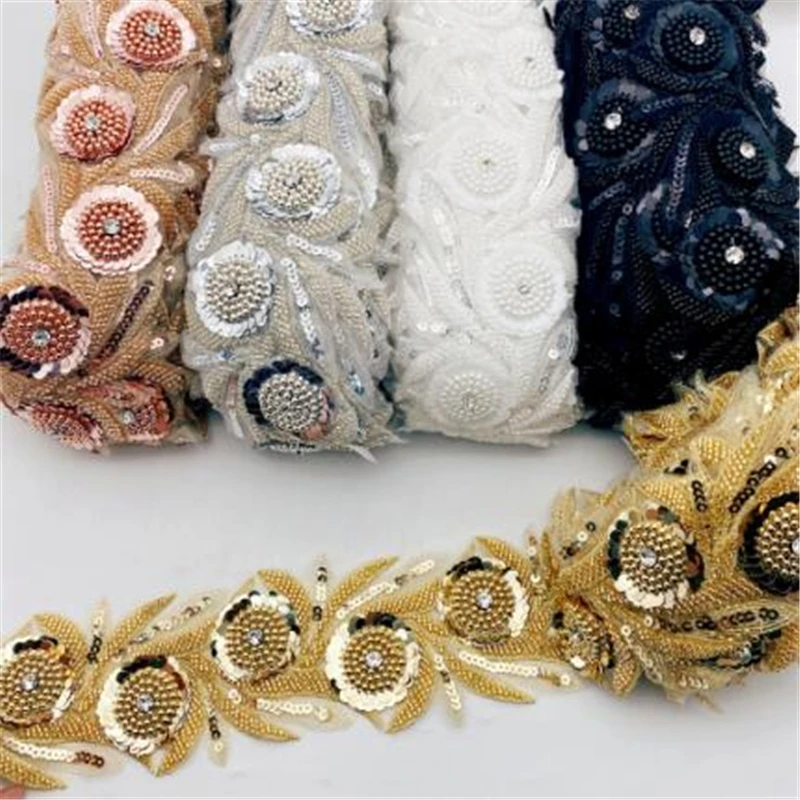 1 Yard Rhinestones Crystal Sequin Dress Applique beaded ribbon for wedding dress rhinestone lace and sew on diy fringe trim
