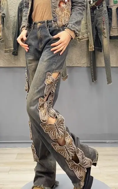 Mezclilla Jeans Rectos Patchwork Pantalon Mezclilla Mujer Pierna