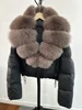 Janveny Large Natural Fox Fur Collar 90% White Duck Down Jacket Women Winter Short Waterproof PU Puffer Coat Female Thick Parkas 3