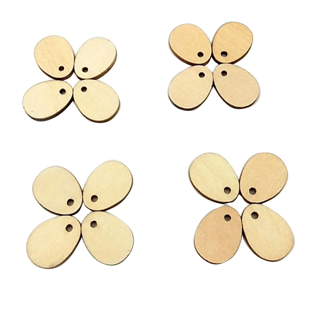 

100 PCS Wood Ornaments Wooden Crafts Slices DIY Cutouts with Hole Decorate Egg Shape