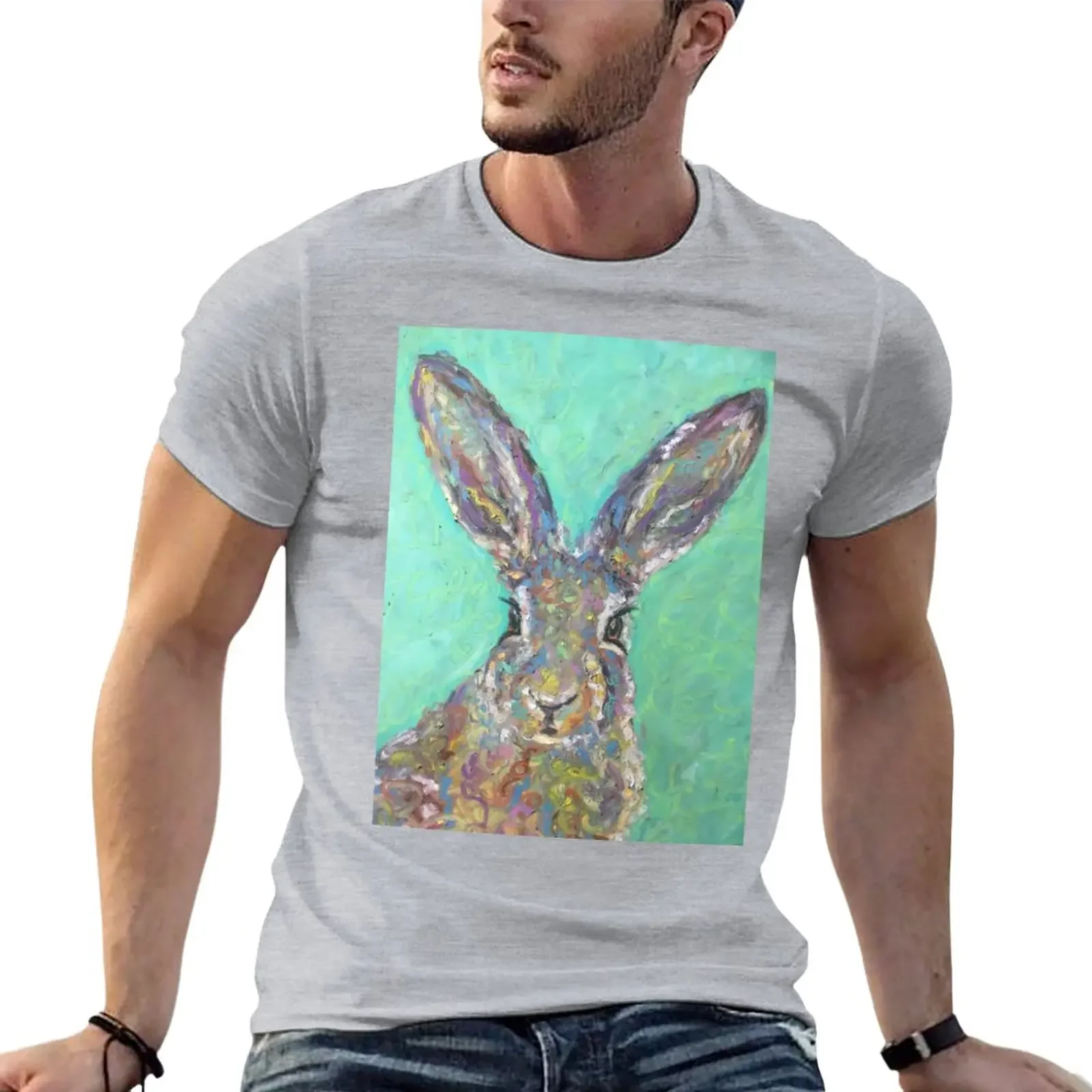 

Colourful Hare , green background T-Shirt animal prinfor boys plain mens plain t shirts