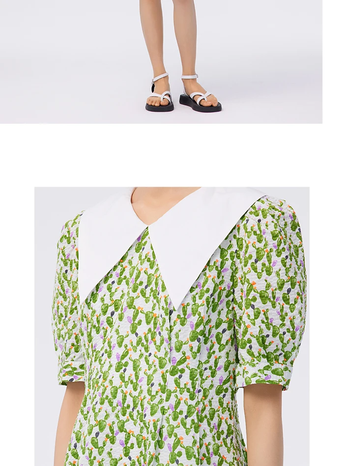 Dress Women Contrast Color Big Lapel Summer New Full Print Waist Textured Skirt Fresh For Women