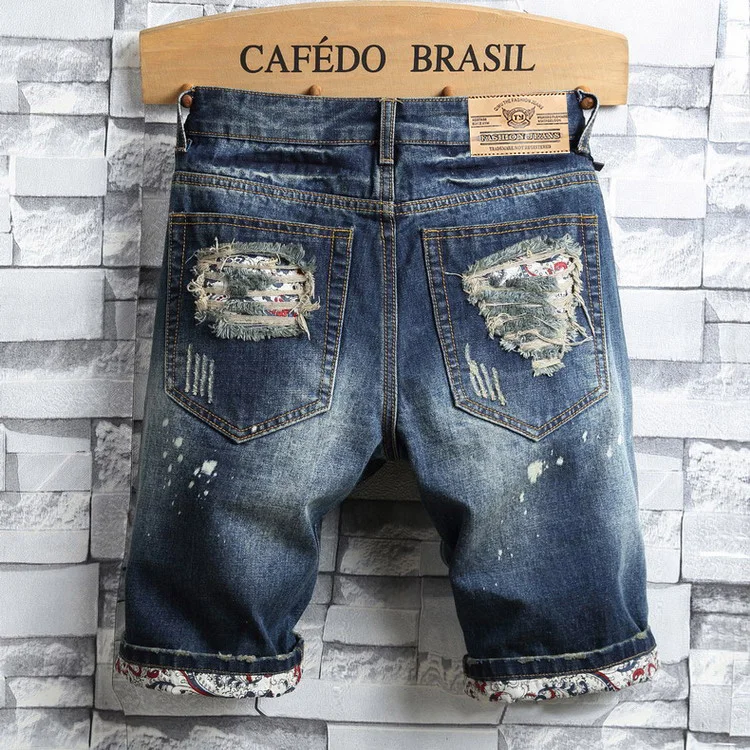 Men's Ripped Short Jeans - Fabric Texture