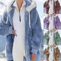 2023 New Style Autumn And Winter Loose Plush Zipper Hooded Jacket Woman 1