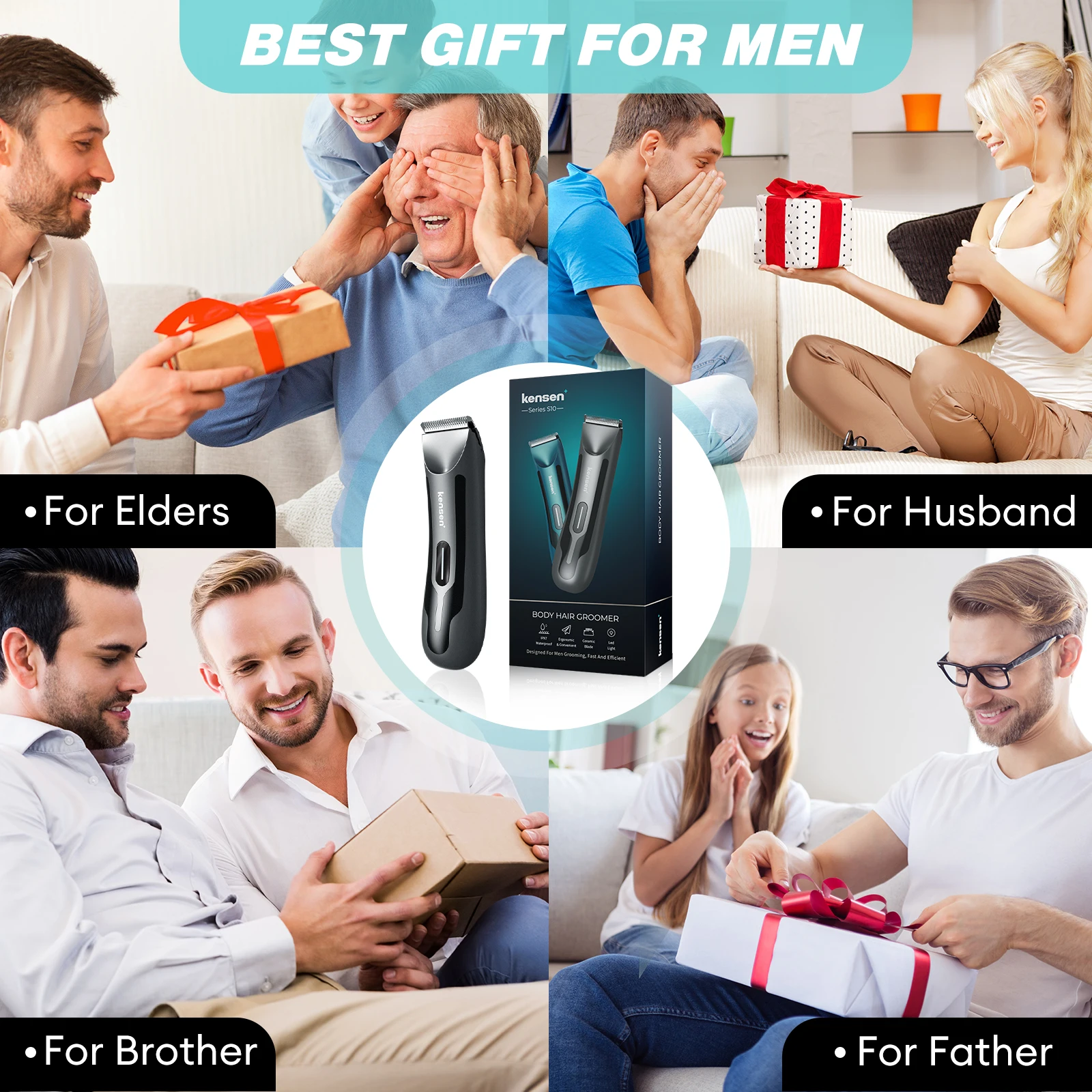 Kensen S10 Electric Body Hair Trimmer for Men Body Groomer Bikini Waterproof Hair Shaver Replaceable Ceramic Blade Head Clipper 5
