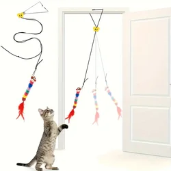Interactive Adjustable Hanging Cat Teaser Toy with Colorful Plush Worms (Multicolor)