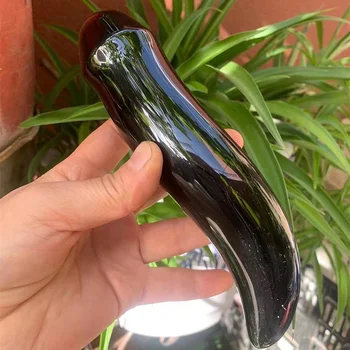 천연 광택 블랙 흑요석 석영 크리스탈 치유 돌 마사지 스틱, 판매