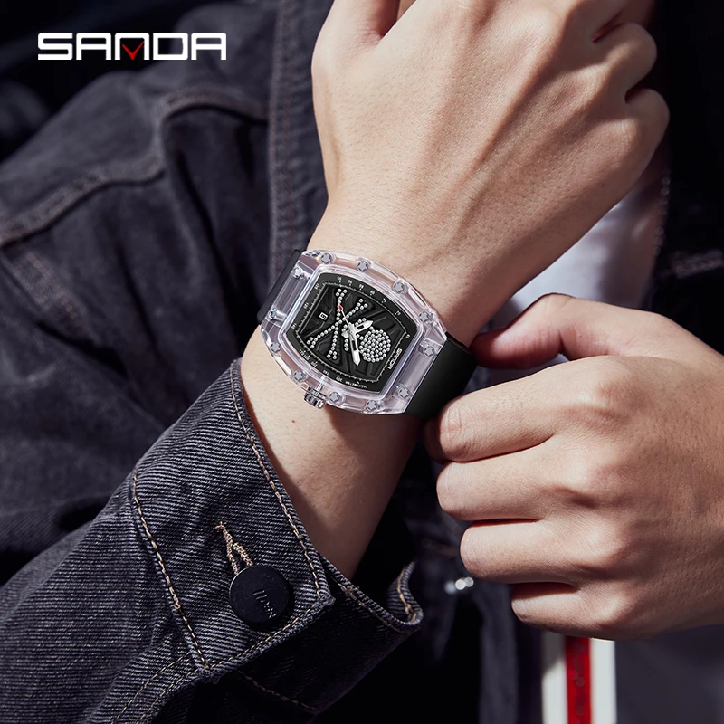 SANDA Sanda New 7051 Hot Selling Men's Quartz Watch Fashion Trend Cool Brick Embedding Skeleton Head Wristwatch