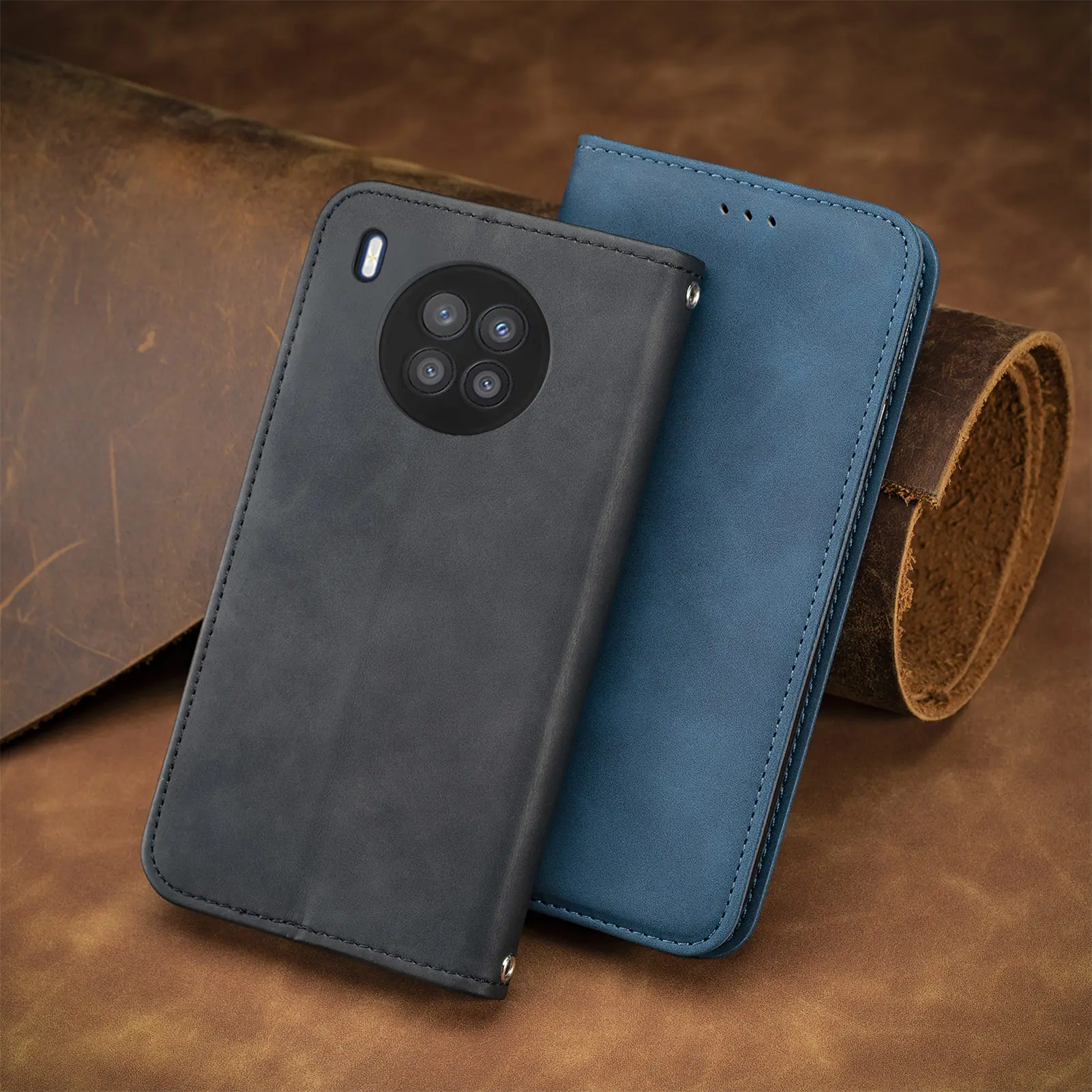 

Anti-Shock Card Slot Leather Case for Huawei Nova 8i Nova8i Full Body Cover Kickstand Mobile Phone Bag Cover Coque