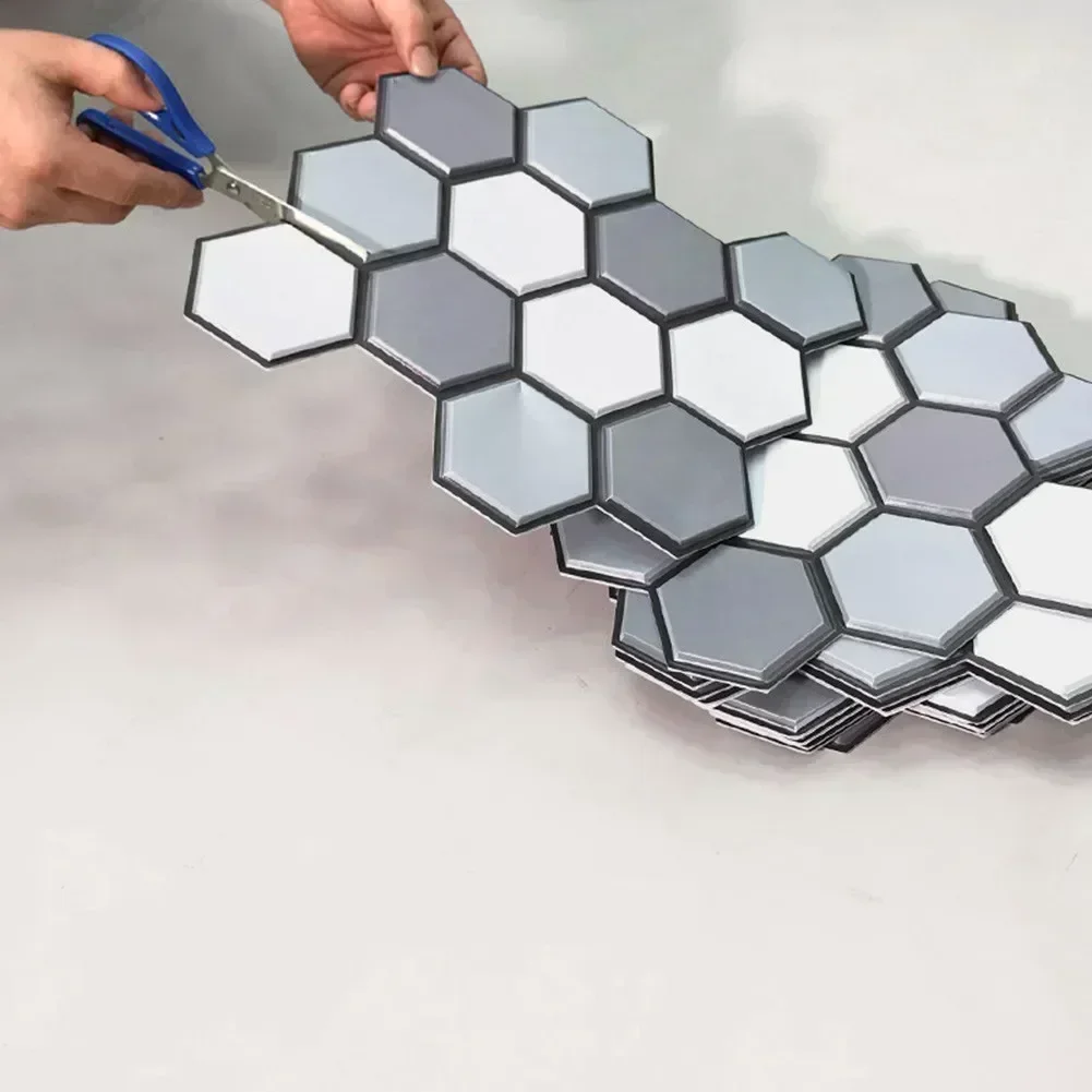 1pcs 3D Hexagon Self -Adhesive Wall Stickers Waterproof Anti-oil Tiles Mosaic Stickers Paper Kitchen Bathroom TV Backdrop