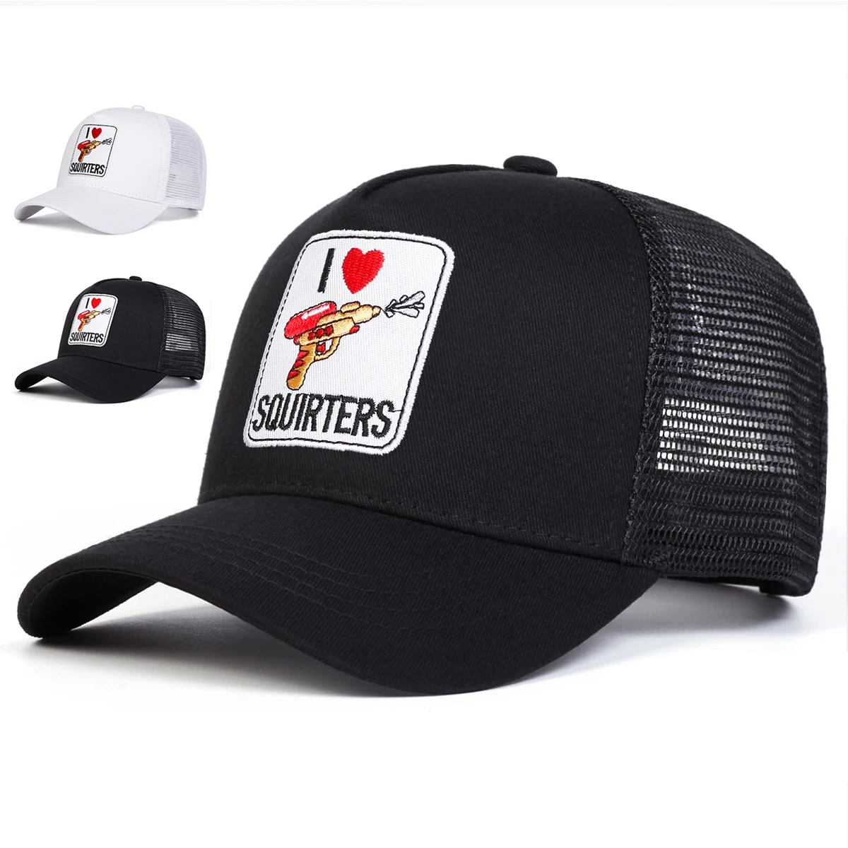 Unisex SQUIRTERS Baseball-Netzkappen mit Buchstabenstickerei, für Frühling und Herbst, für den Außenbereich, verstellbare Freizeithüte, Sonnenschutzhut, Sportkappe – Detail 1