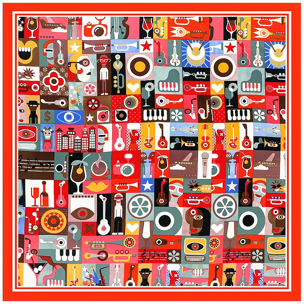 

POBING Silk Scarf Women Cartoon Print Stoles Square Scarves Wraps Large Bandana Kerchief Hijabs Female Silk Foulards 130CM