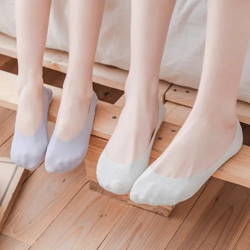 여성을 위한 5 쌍 실크 양말 패션 통기성 보이지 않는 미끄럼 방지 코튼 양말, 숨겨진 플랫 보트 라이너 삭스 Skarpetki Damskie 3