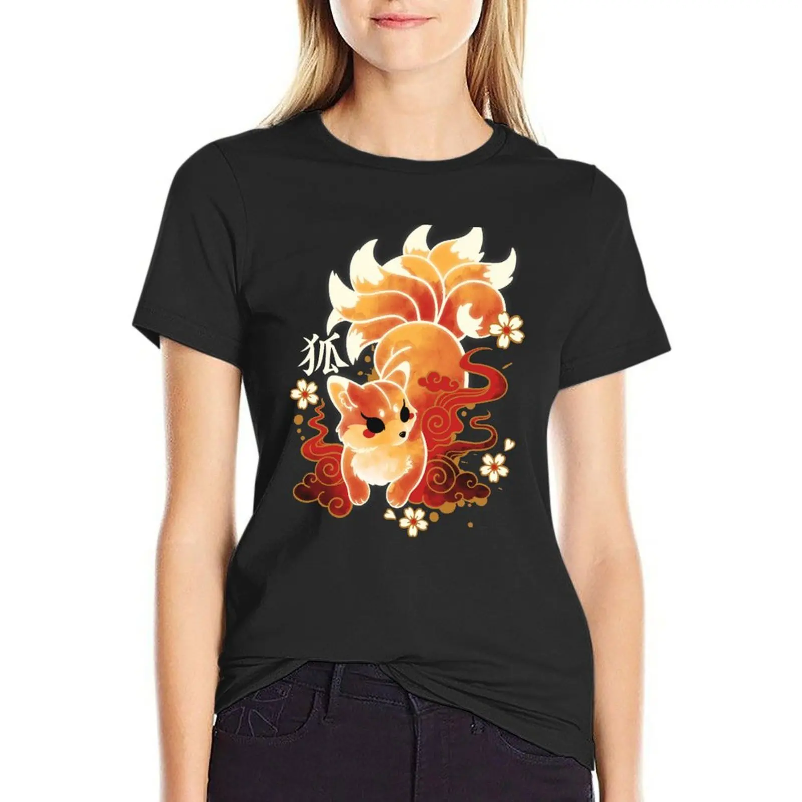 

Kitsune kawaii T-Shirt plus size t shirts for Women loose fit korean Women's clothes