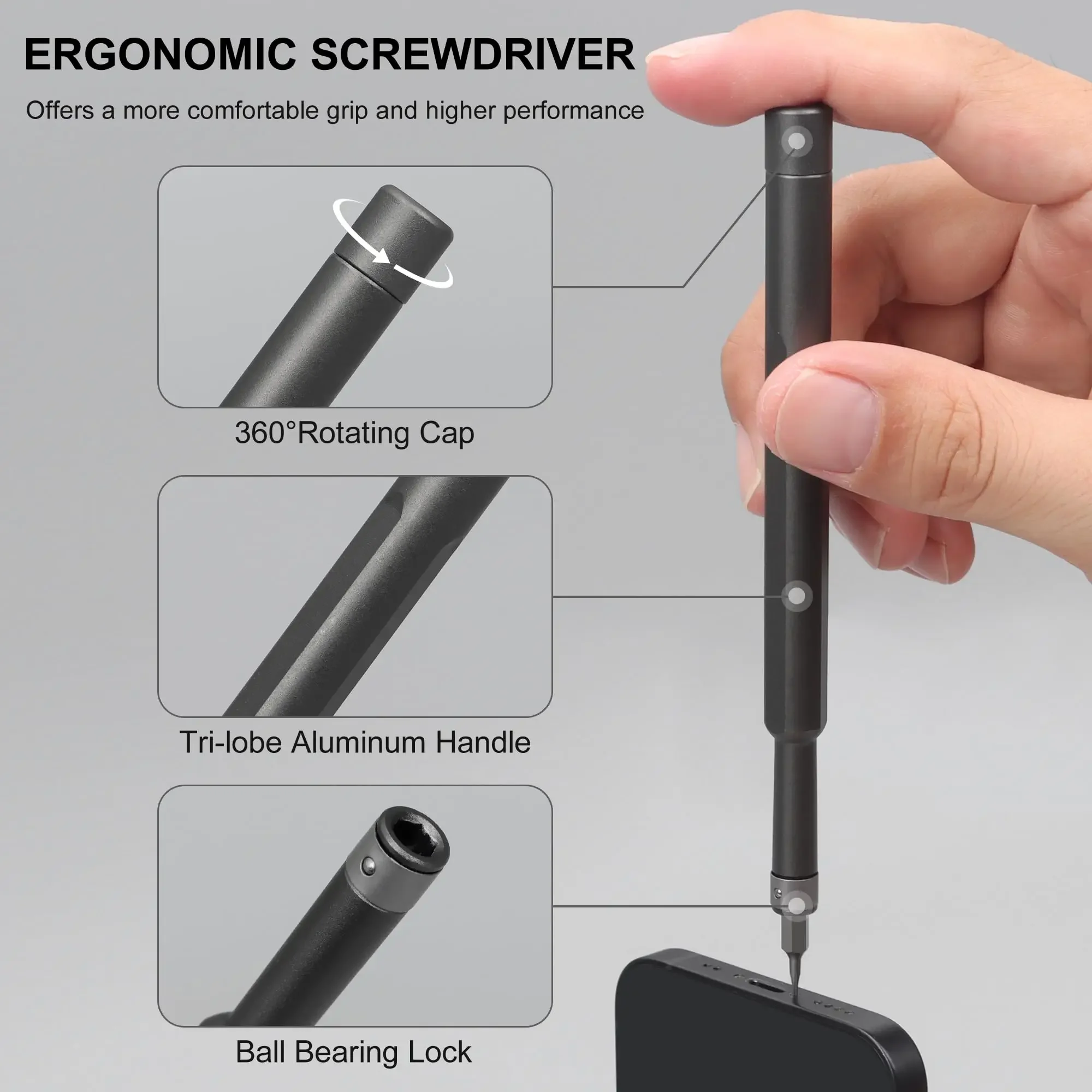 49-piece precision screwdriver set with 24 double magnetic Phillips heads, professional repair tool kit for iPhone and PC.