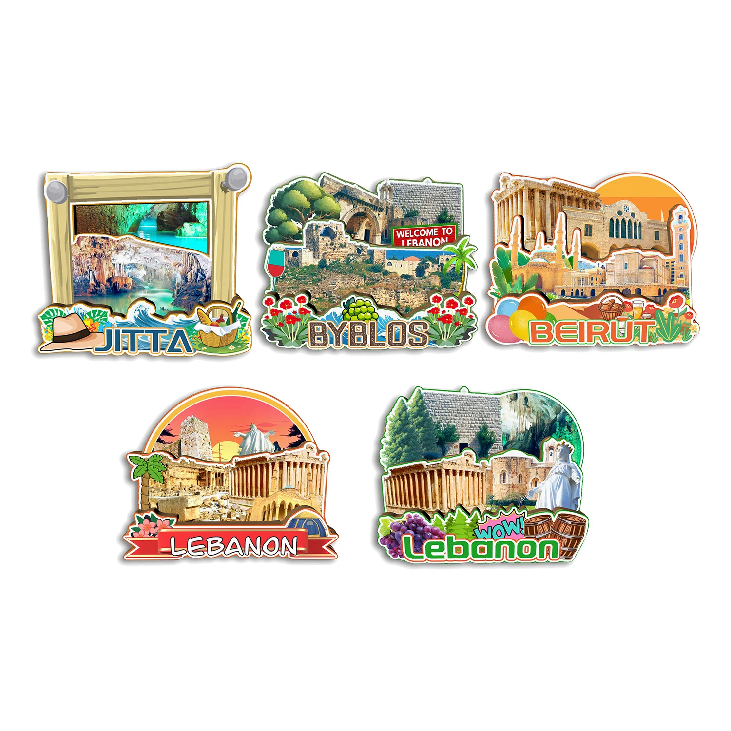 Autocollant Voyage Liban - Décoration Multicolore Vinyle - Autocollant Bagage Et Pare-chocs