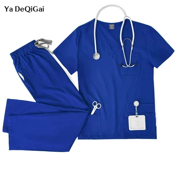 Uniformi mediche unisex Uomo Donna Abbigliamento infermieristico Lab Beauty Costume Infermiera Scrub Set Dottore Dentista Abbigliamento da lavoro Clinico Top Pantaloni