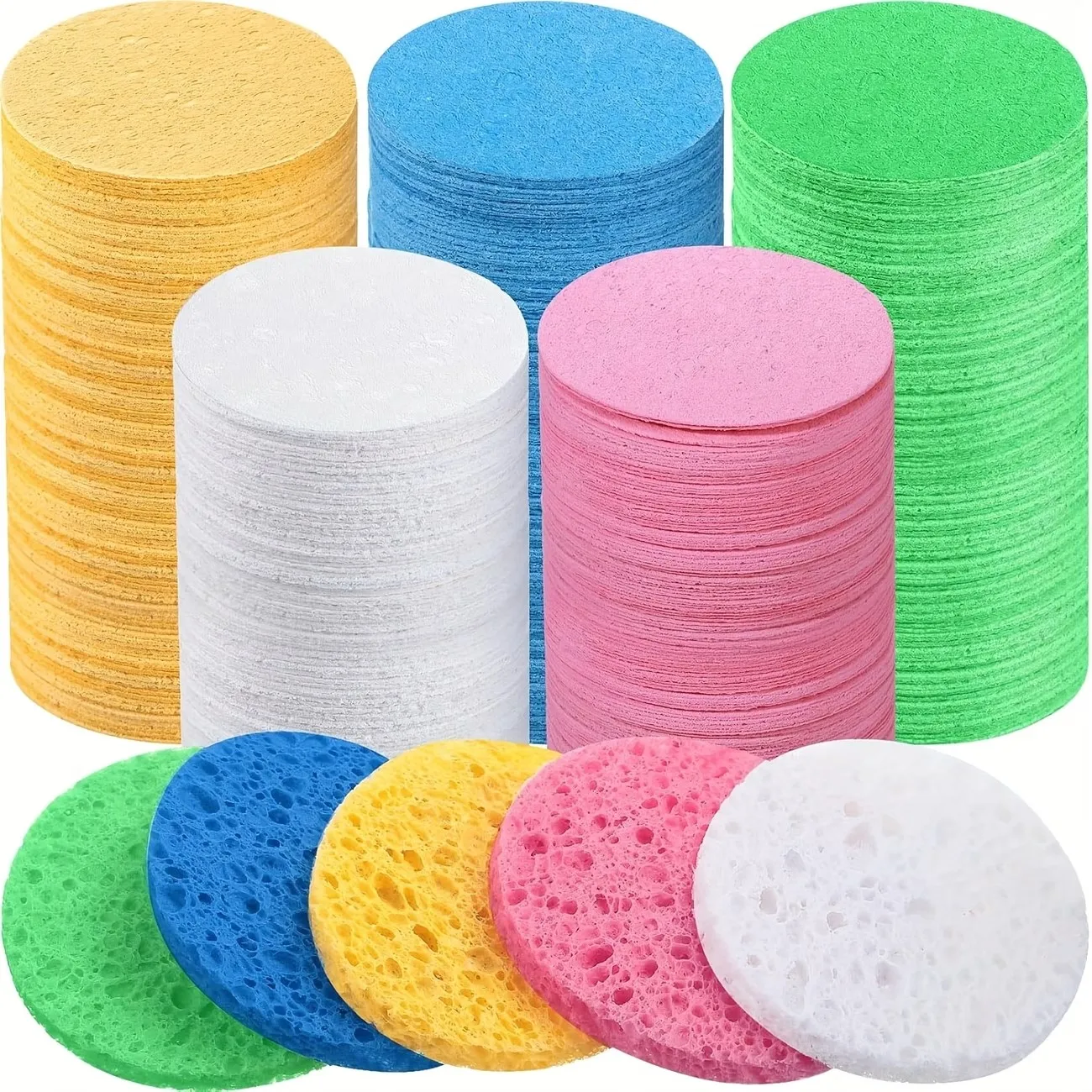 압축된 천연 얼굴 스펀지, 원형 부드러운 각질 제거 클렌징 스펀지, 재사용 가능한 각질 제거용 메이크업 스펀지