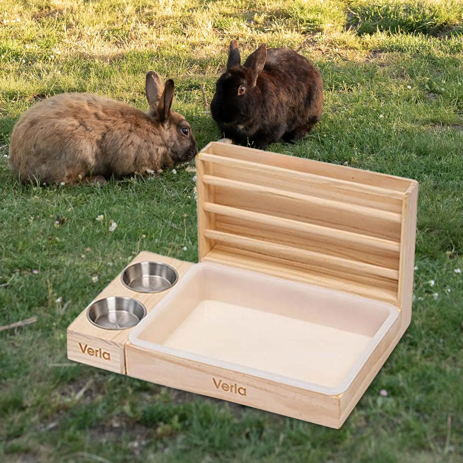 Rabbit Hay Feeder with 2 Bowls and Litter Box Food Dispenser Hay Container