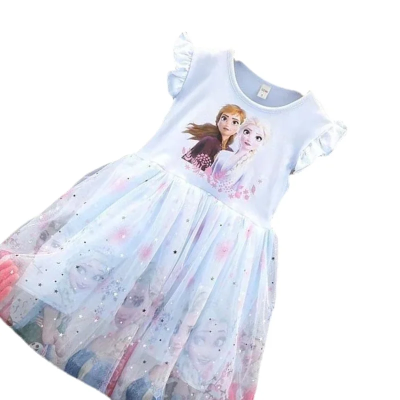 

Детское платье для косплея для девочек, Новинка лета 2021, юбка принцессы с коротким рукавом «Холодное сердце», сетчатая газовая юбка для детей