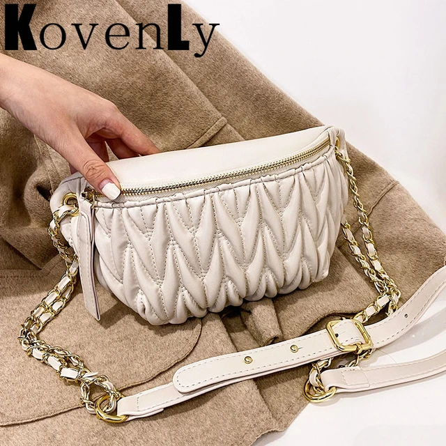 Riñonera de cuero sintético con cadena trenzada para mujer, bolso cruzado  con correa ancha, elegante, diseño tejido - AliExpress