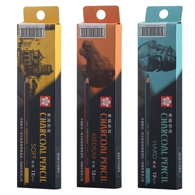 Sakura Genuine Sketching Carbon Pencil Set Medium Carbon Soft Hard Extra Soft Plus Sketching Drawing Pencil